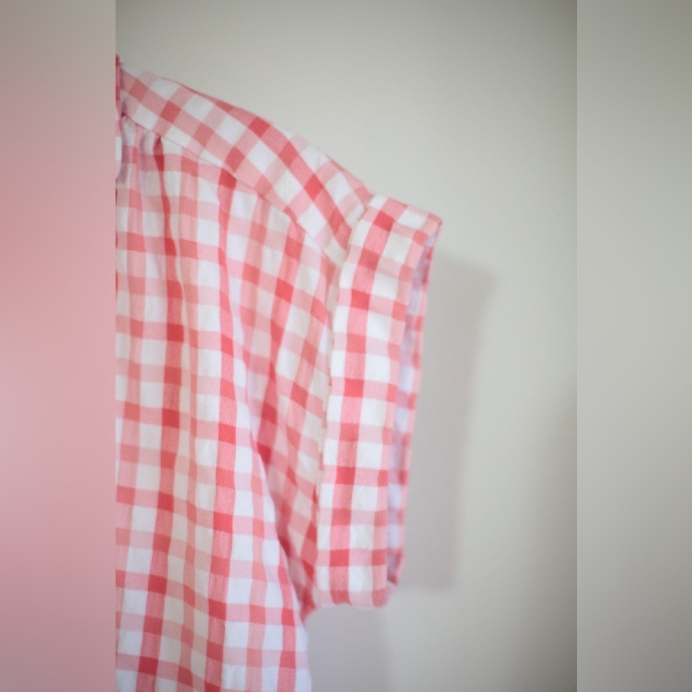 LOFT Pink White Plaid Collared Button-Up Blouse | Short Sleeve | XS - Picture 4 of 9